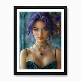 Girl With Purple Hair Art Print