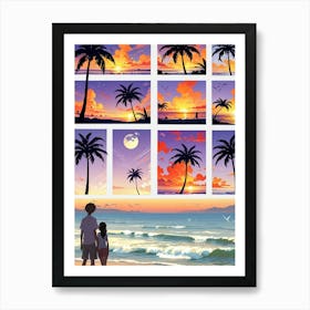 Sunset With Palm Trees Art Print