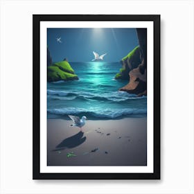 Seagulls On The Beach 1 Art Print