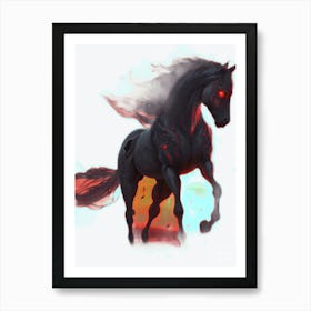 Black Horse With Red Eyes Art Print