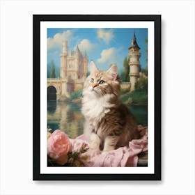 Cat Relaxing Outside With A Castle In The Background 1 Art Print