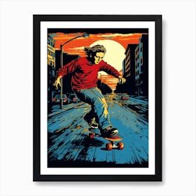 Skateboarding In Vancouver, Canada Comic Style 1 Art Print