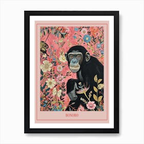 Floral Animal Painting Bonobo 1 Poster Art Print