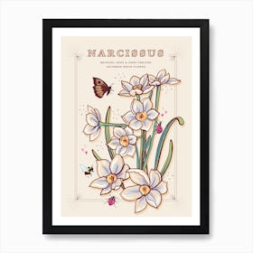 December Birth Flower Narcissus On Cream Art Print