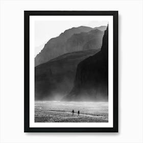 Two People Walking Through A Riverbed In The Himalayas Art Print