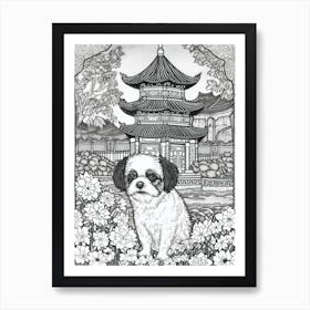 Drawing Of A Dog In Shanghai Botanical Garden, China In The Style Of Black And White Colouring Pages Line Art 04 Art Print