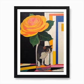 Ranunculus With A Cat 2 Abstract Expressionist Art Print