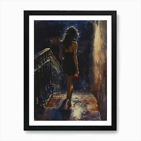 Woman Walking Down The Stairs Art Print