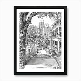 Rainey Street Historic District Austin Texas Black And White Drawing 3 Art Print