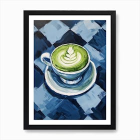 Matcha Latte Blue Checkerboard 4 Art Print