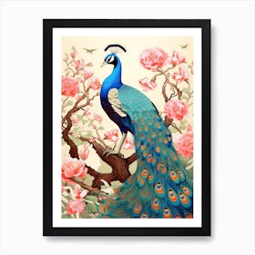 Peacock Animal Drawing In The Style Of Ukiyo E 7 Art Print