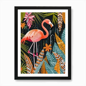 Greater Flamingo And Heliconia Boho Print 3 Art Print