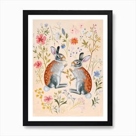 Folksy Floral Animal Drawing Hare Art Print