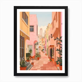 Tel Aviv Israel 6 Vintage Pink Travel Illustration Art Print