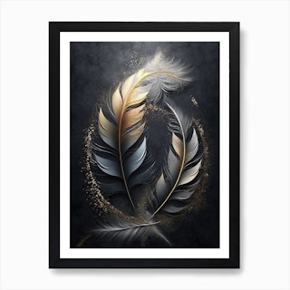 Gold Striped Feathers print by SW Clough