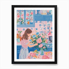 Girl With Flower Bouquet Lo Fi Kawaii Illustration 3 Art Print