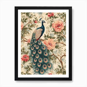 Cream Floral Peacock Wallpaper Inspired 2 Art Print