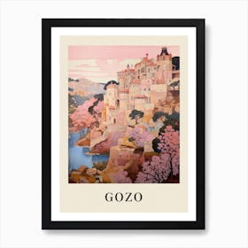 Gozo Malta 3 Vintage Pink Travel Illustration Poster Art Print