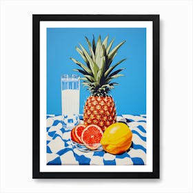 Pineapple Grapefruit Lemon Checkerboard Art Print