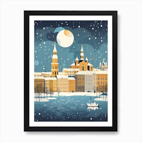 Winter Travel Night Illustration Helsinki Finland 2 Art Print