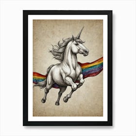 Unicorn With Rainbow Flag Art Print