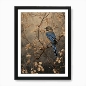 Dark And Moody Botanical Bluebird 1 Art Print