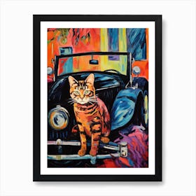 Ford Model T Vintage Car With A Cat, Matisse Style Painting 1 Art Print