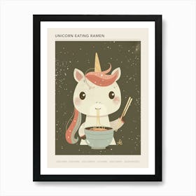 Unicorn Eating Ramen Pink Blue Muted Pastels Poster Art Print