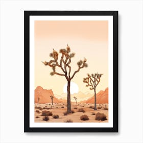  Minimalist Joshua Trees At Dawn In Desert Line Art 2 Art Print