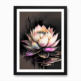 Blooming Lotus Flower In Lake Graffiti 5 Art Print