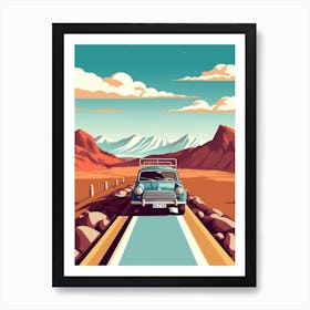 A Mini Cooper In The Andean Crossing Patagonia Illustration 2 Art Print