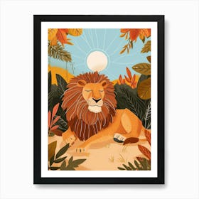 African Lion Resting In The Sun Illustration 2 Art Print