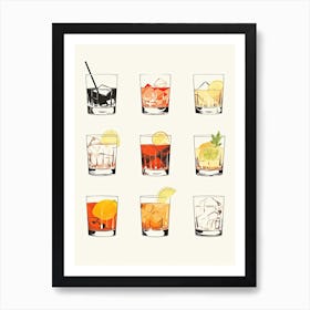 Watercolour Collection Of Old Fashioned Floral Infusion Cocktail Art Print