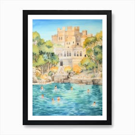 Swimming In Rhodes Greece 2 Watercolour Art Print