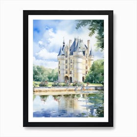 Chateau De Chenonceau Gardens France Watercolour 2  Art Print