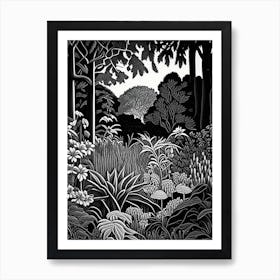 Denver Botanic Gardens, Usa Linocut Black And White Vintage Art Print