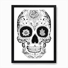 Sugar Skull Day Of The Dead Inspired 3 Skull Line Drawing Art Print