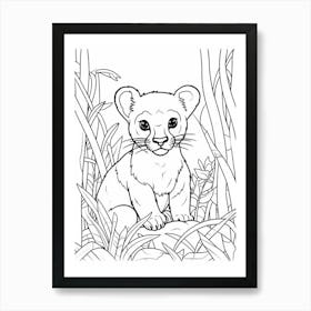 Line Art Jungle Animal Jaguarundi 2 Art Print