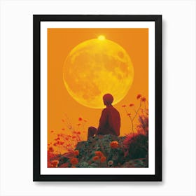 Moon And Flowers Art Print