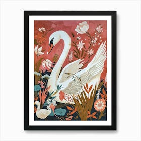 Floral Animal Painting Swan 4 Art Print