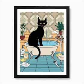 Black Cat In Bathtub 2 Art Print