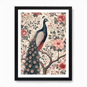 Floral Blue & Pink Peacock Wallpaper 1 Art Print