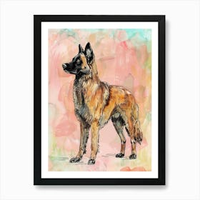 Pastel Belgian Tervuren Dog Pastel Line Illustration 3 Art Print