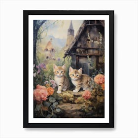 Cute Kittens In Medieval Village 3 Art Print