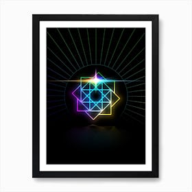 Neon Geometric Glyph in Candy Blue and Pink with Rainbow Sparkle on Black n.0145 Art Print