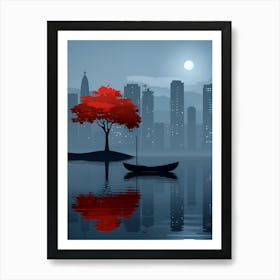 Red Tree In The City Art Print