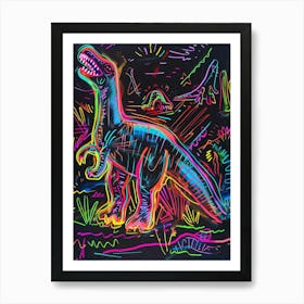 Abstract Neon Dinosaur Lines Art Print