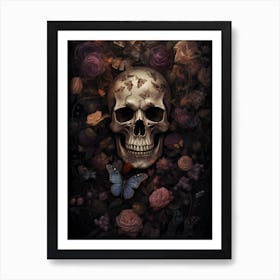 Skull in flowers Art Print