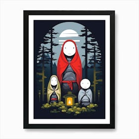 Jizo Statues Japanese Style Illustration 1 Art Print