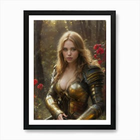 Adamantine armor warrioress beautiful blonde woman elven elf female fantasy art Art Print
